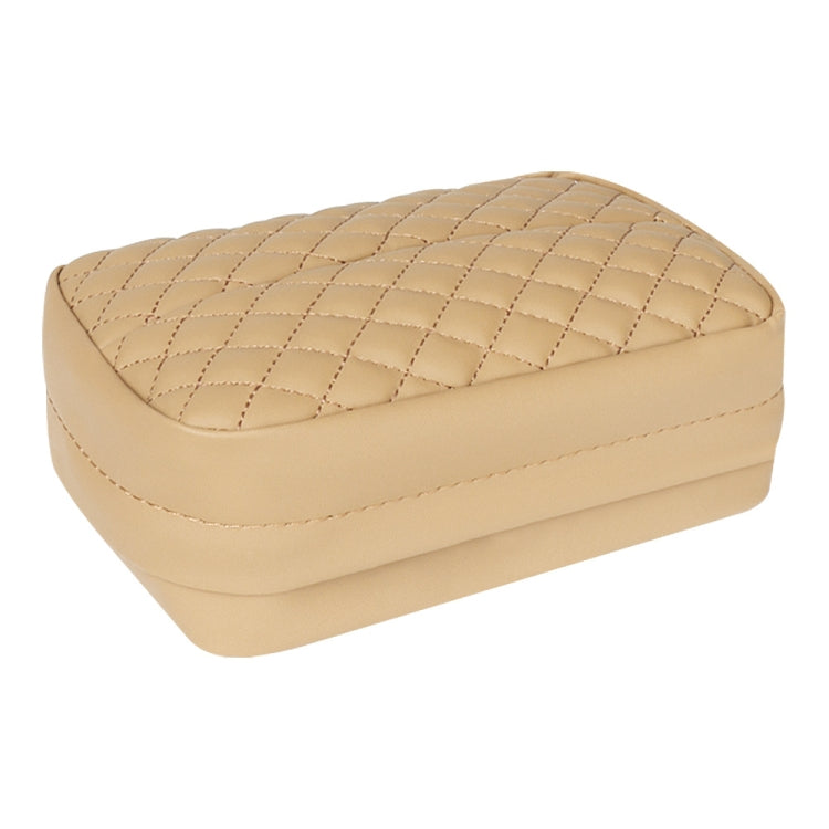 Beige quilted car tissue holder armrest box