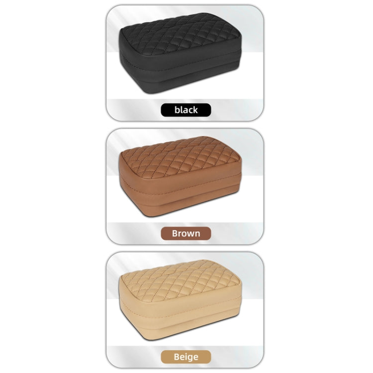 Car tissue holder armrest boxes in black, brown, and beige quilted styles