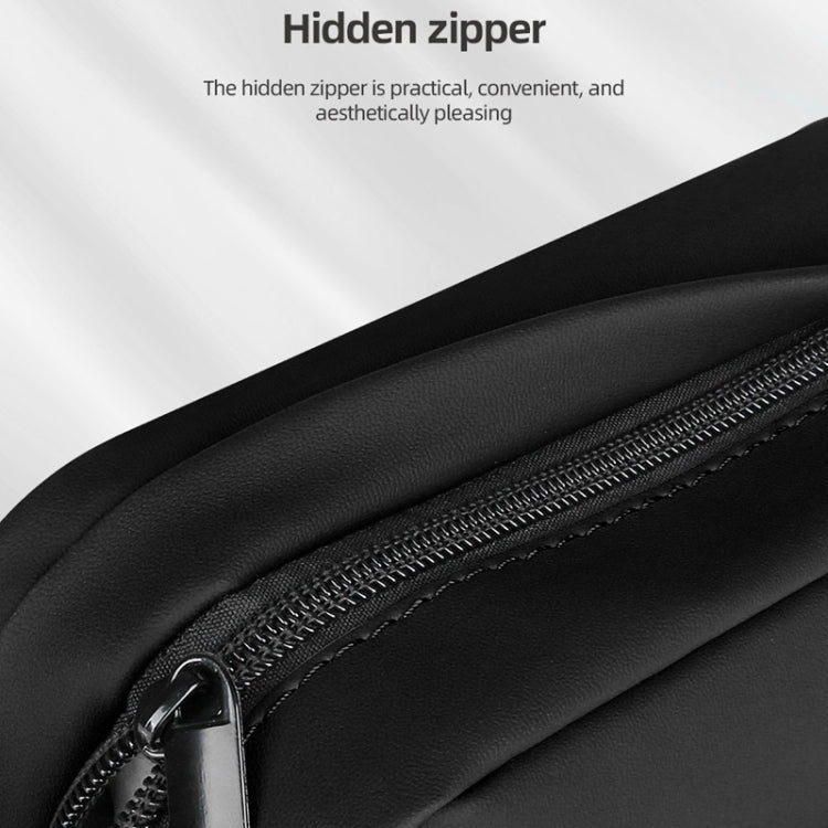 Black quilted tissue holder with hidden zipper along the opening