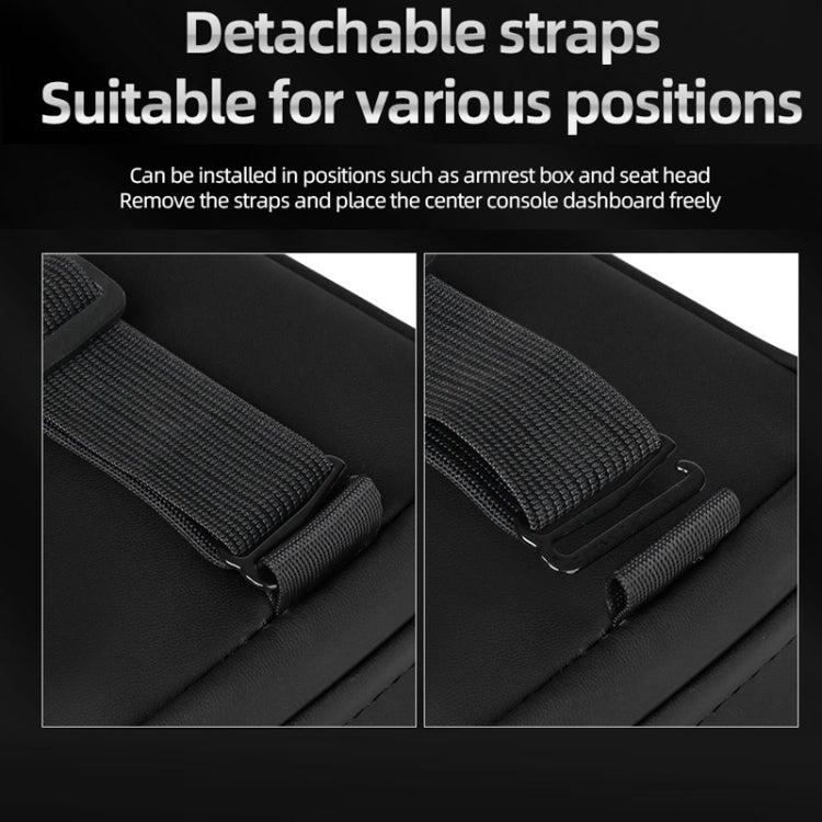 Black quilted tissue holder with detachable straps for different car positions
