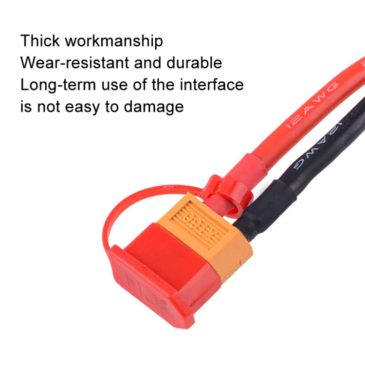 XT60 dustproof plug cover on red and black wire leads, orange housing