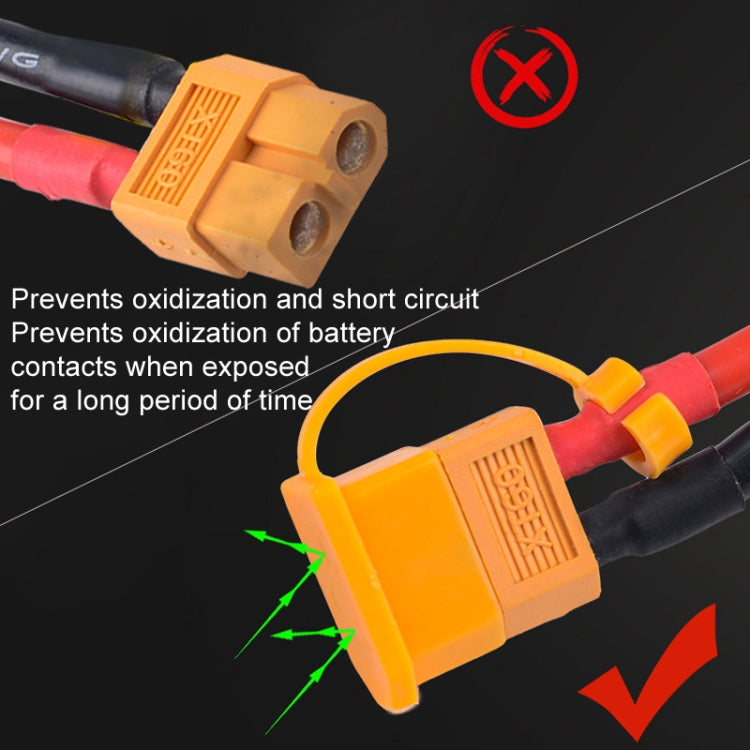 XT60 dustproof plug cover over terminals, orange housing and red insulation sleeves