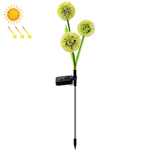 Solar LED dandelion ground plug light set with three glowing flower heads, green stems