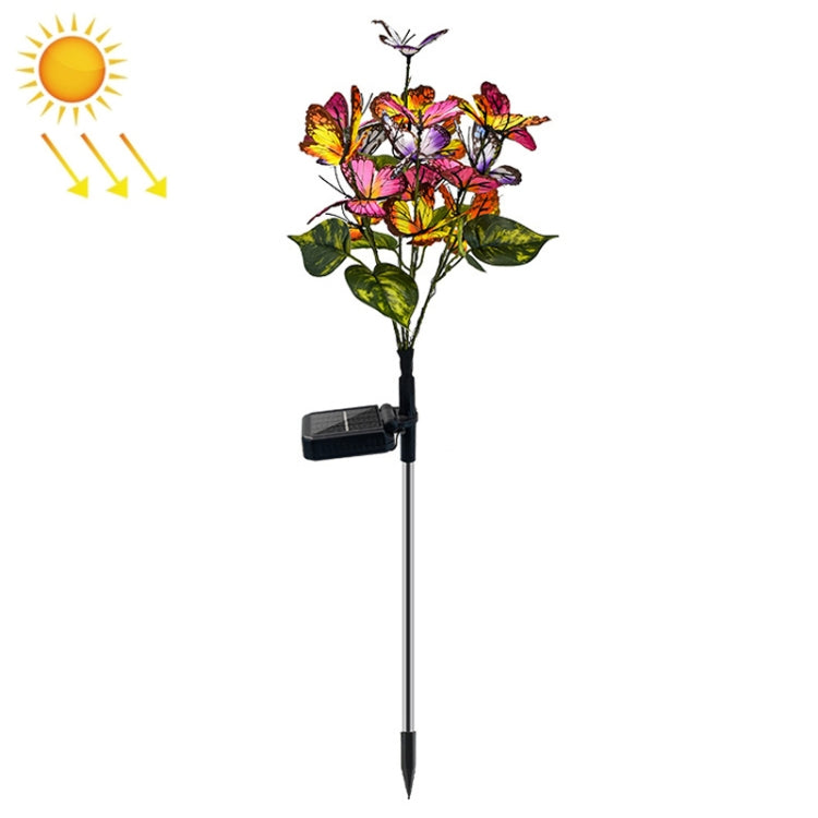 Butterfly flower solar ground light with colorful butterfly cluster and black stake
