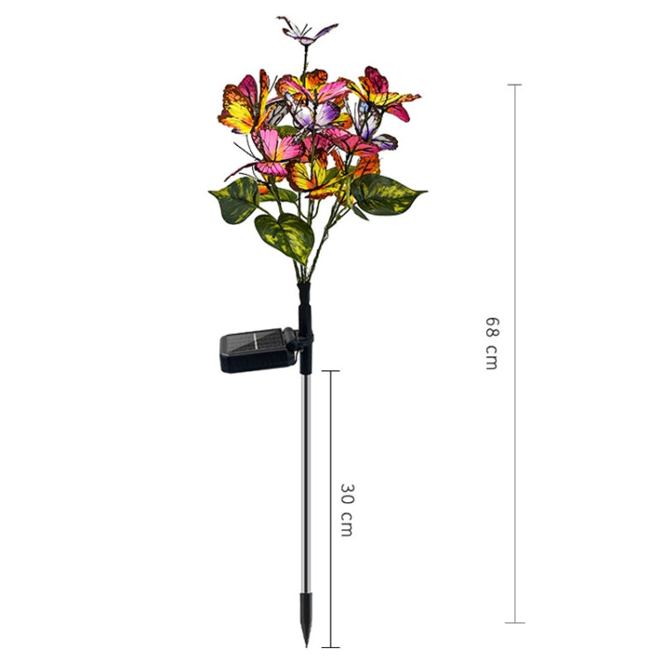 Butterfly flower solar ground stake light with solar panel base and pointed ground plug
