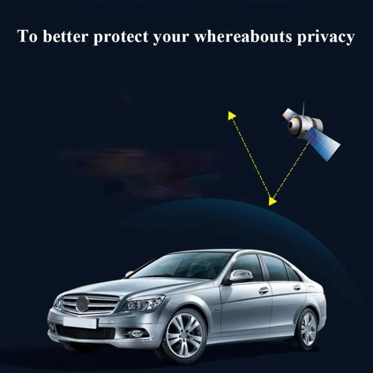 USB GPS jammer plugged into a vehicle’s USB port with LCD display lit