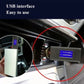 USB GPS jammer inserted into a car console USB slot, LCD screen visible