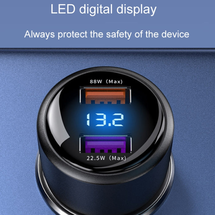 Car cigarette lighter charger with LED display showing 13.2V and max ratings