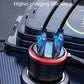 Car fast charger with blue power indicator and charging airflow around connector