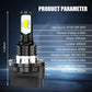 LED headlight bulb with black heatsink and silver base, product parameter view, H11B