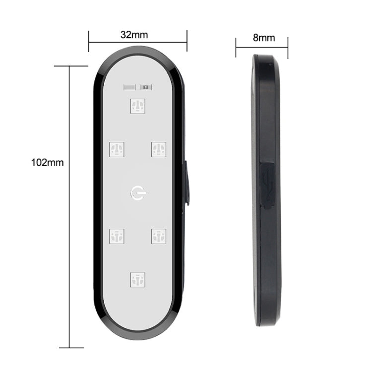 Car door warning light module front and side view with slim profile and black border