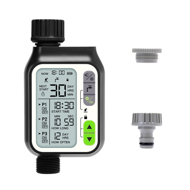 Automatic rain-sensor garden water timer with LCD screen and outlet adapters
