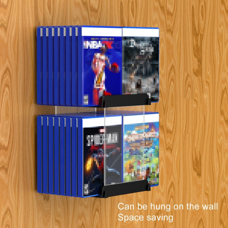 Blue 2-tier wall-mounted CD storage bracket with black front disc holders