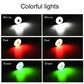 Color LED mirror spotlights showing white, red, and green light beams from 23mm units