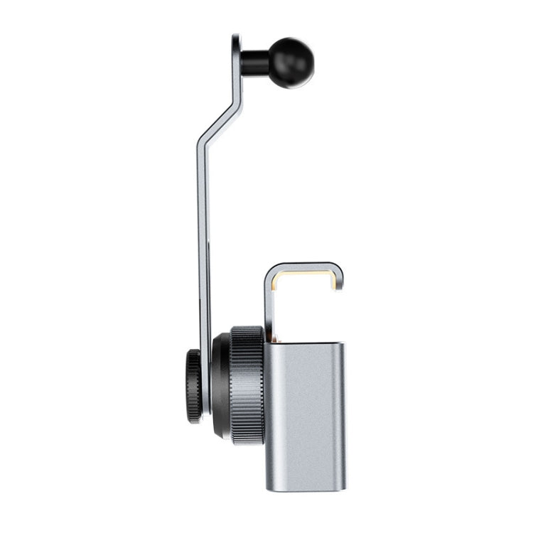Adjustable car phone holder clamp base with knurled dial and magnetic mount plate, gray