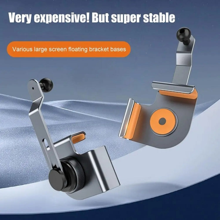Car phone holder base with adjustable floating arms and magnetic disc mount, gray/orange accents