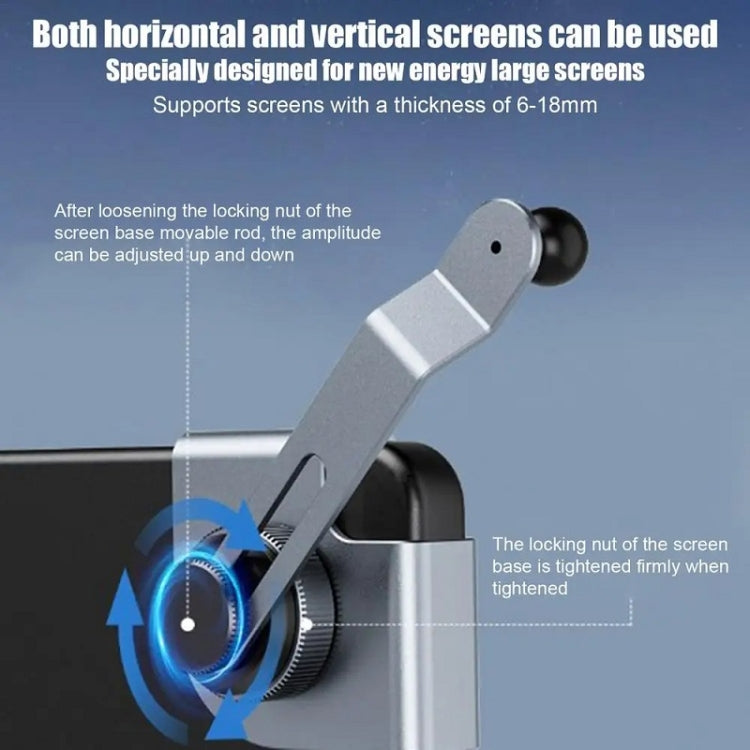 Car phone holder arm with magnetic base and thumbwheel adjustment, gray metal with black knob