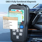 YM319 OBD diagnostic scanner showing diagnostic menu on screen and BAT button