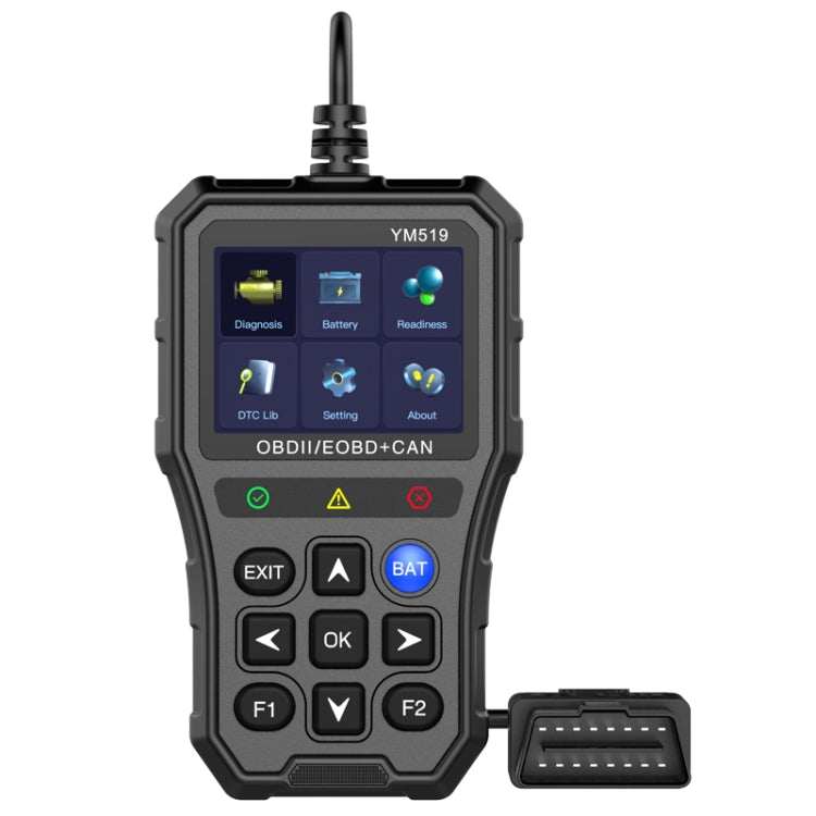 OBDII/EOBD diagnostic code reader with YM519 color screen and button keypad, black handheld