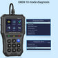 Handheld OBDII/EOBD CAN scanner showing diagnostic menu on its color display