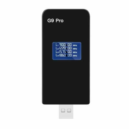 Black USB signal detector with blue frequency screen and USB plug