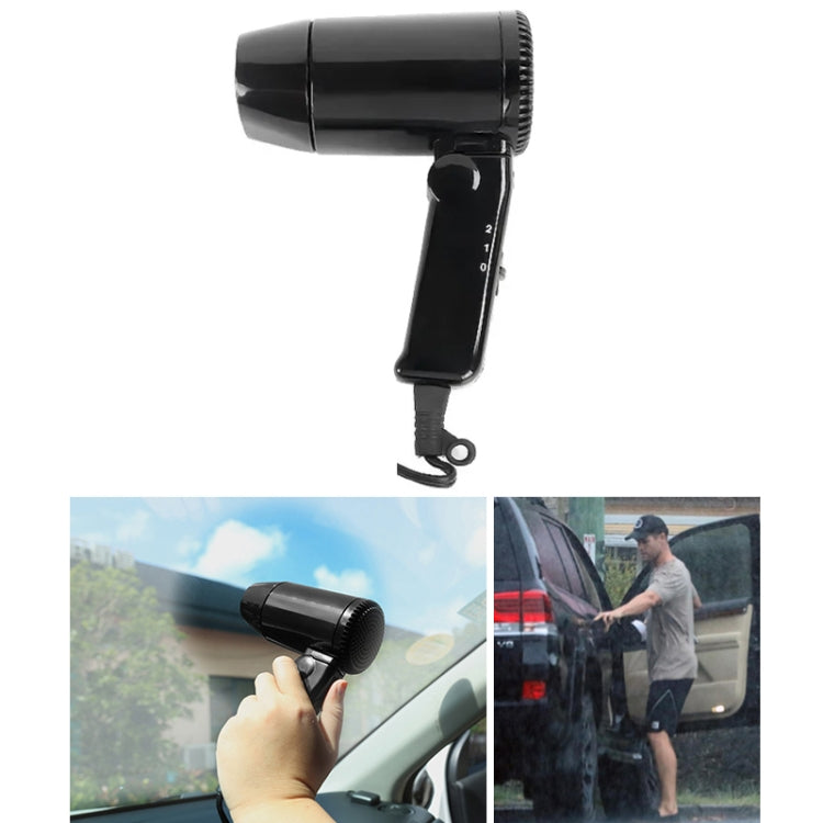 Black handheld car hair dryer with speed dial and power cord
