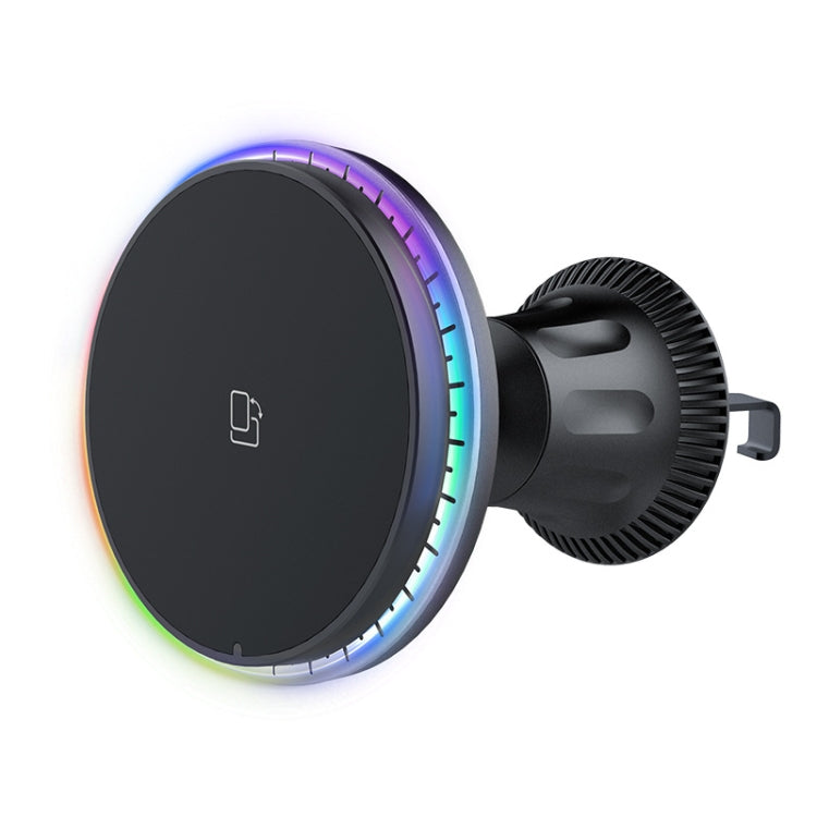Car magnetic wireless phone charger holder with multicolor LED ring light