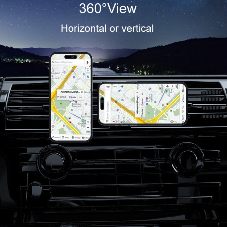 Car vent phone holder with 360° mount for horizontal or vertical positioning