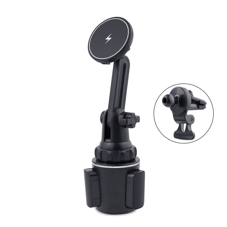 Black MagSafe wireless charging cup holder mount with circular charging face and stand