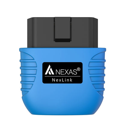 NexLink Bluetooth OBD2 diagnostic scanner with Nexas logo, blue body and black top