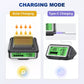 12V battery tester in charging mode with LCD showing 12.98V and SOH/SOC readings