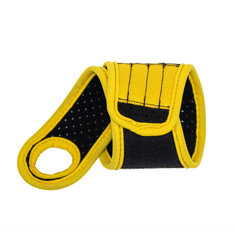 Yellow magnetic thumb wrap tool storage strap with black interior and adjustable loop