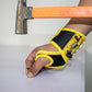Yellow magnetic thumb wrap tool storage strap on arm with tools attached