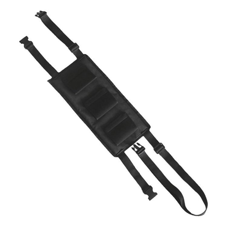Black fishing rod storage strap bag with padded pockets and adjustable securing straps