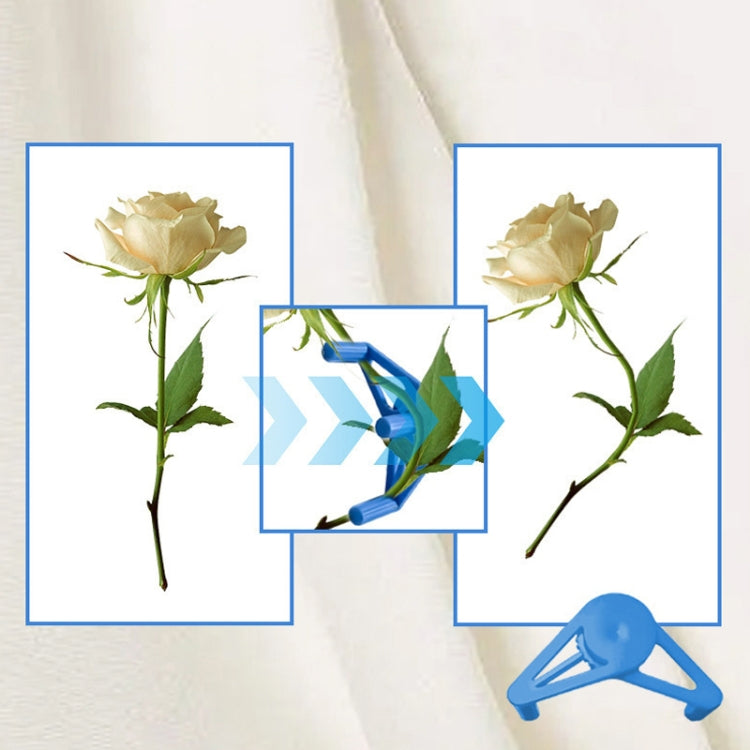 Blue plant training clip with two rose stems attached