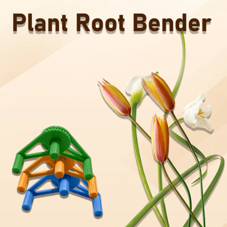 Green and blue plant training clips for stem bending, shown with flowers
