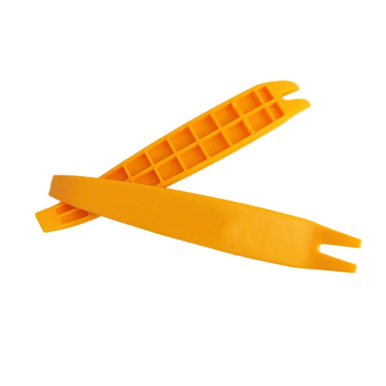 Orange plastic car trim removal pry tool set, dual fork ends