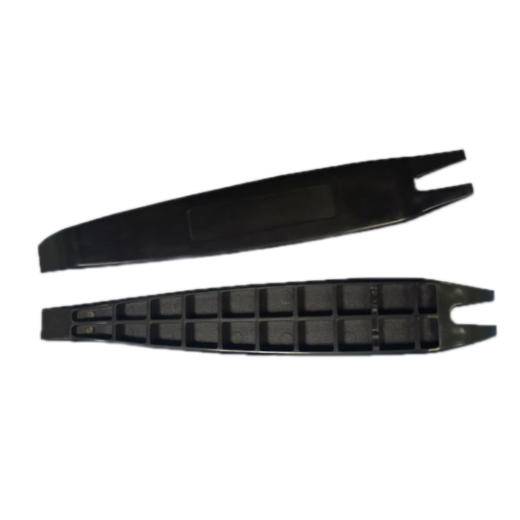 Black plastic car trim removal pry tools, dual and slotted end pieces