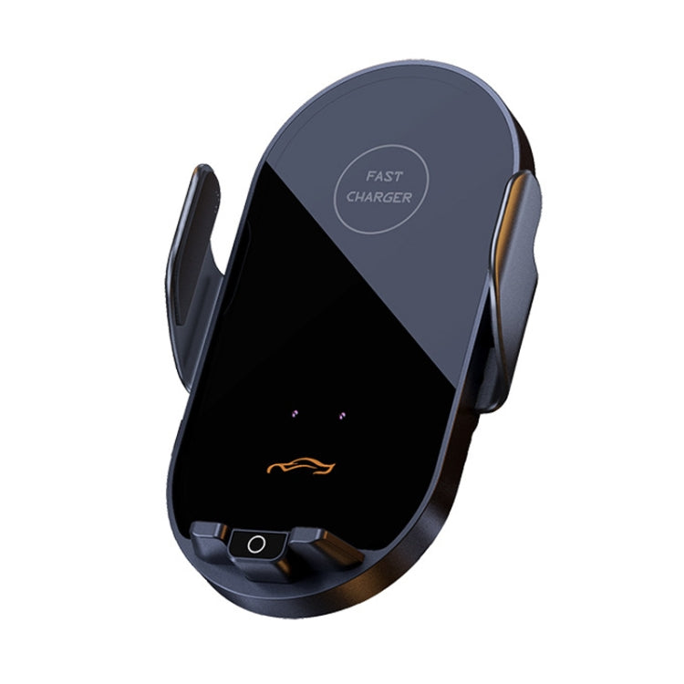Car air vent wireless charging phone holder, dark gray clamp cradle with indicator light