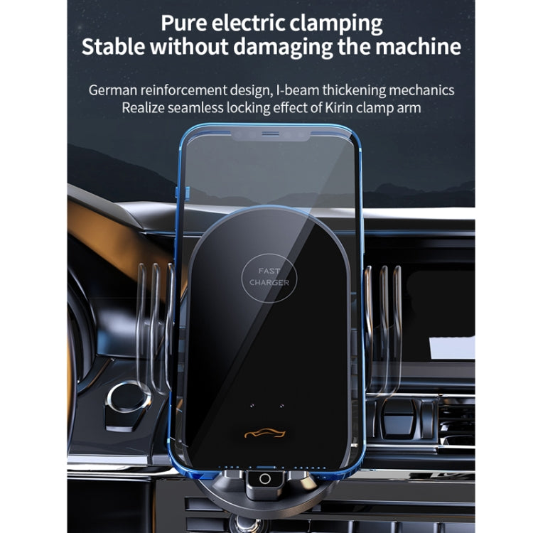 Car air vent wireless charging phone holder with clamping cradle and vent mounting arms