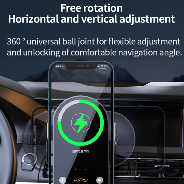 Car air vent wireless charging phone holder showing 360-degree adjustable ball joint