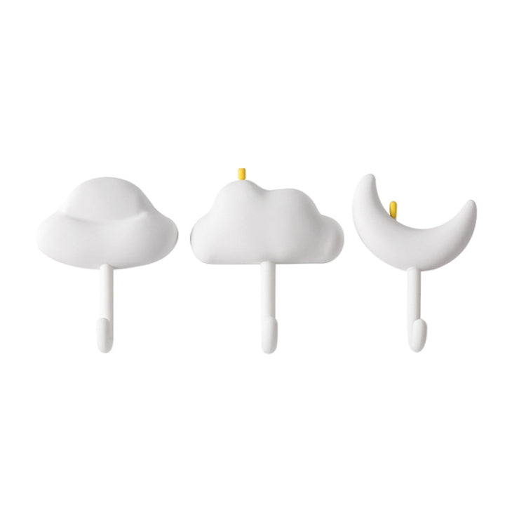 3-pack cloud-shaped adhesive wall hooks, white, with small hanging hooks