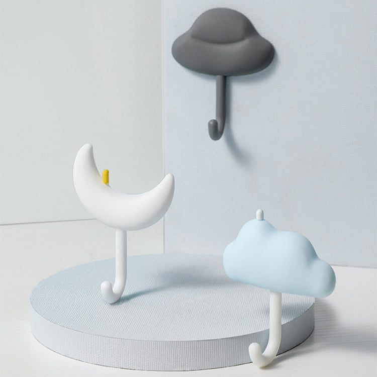 3 adhesive wall hooks set: white cloud, white crescent, and gray cloud