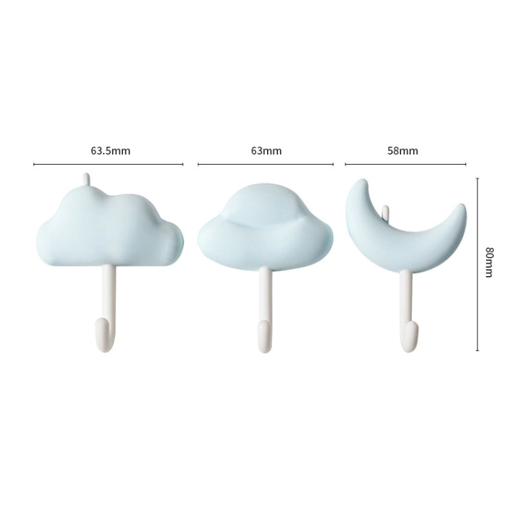 3-pack cloud-shaped wall hooks, light blue, with size dimensions