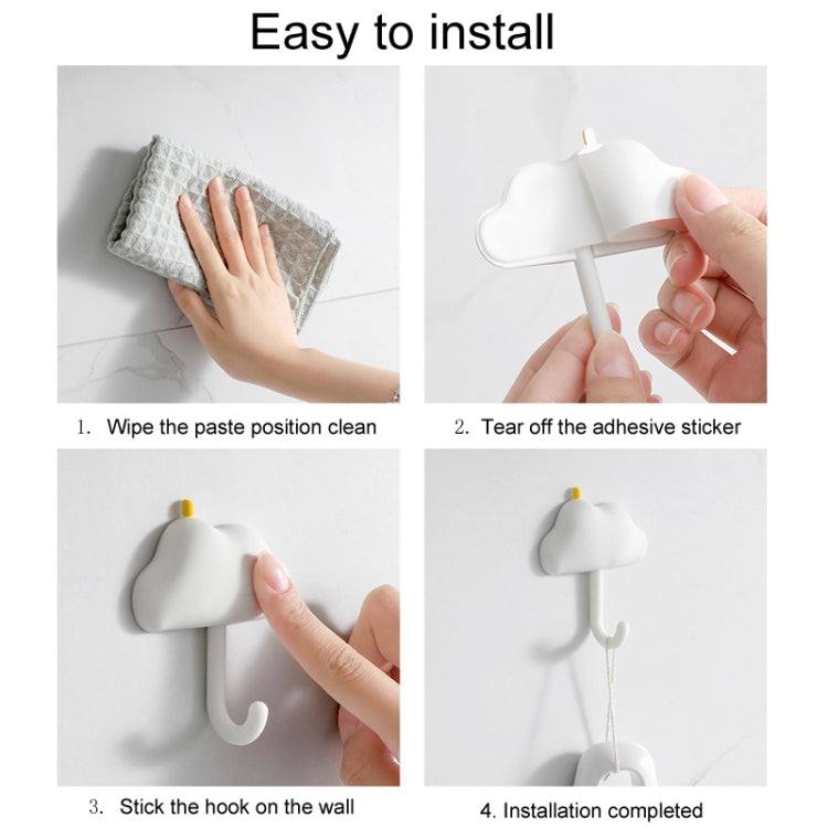 Set of 3 white adhesive wall hooks, cloud-shaped, with removable backing