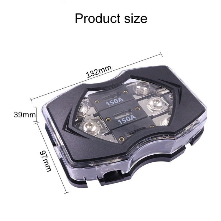Car audio power fuse holder, black housing with clear top cover and fuse modules
