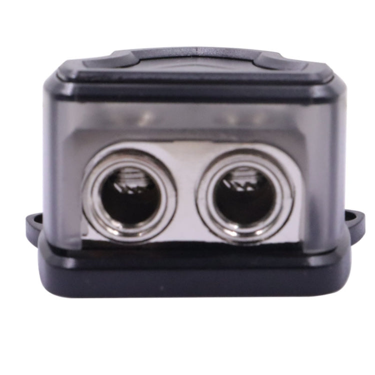 Gray fuse holder with two threaded terminals inside black base