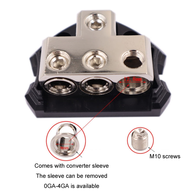 Car audio amplifier fuse hub with three silver screw posts on black base
