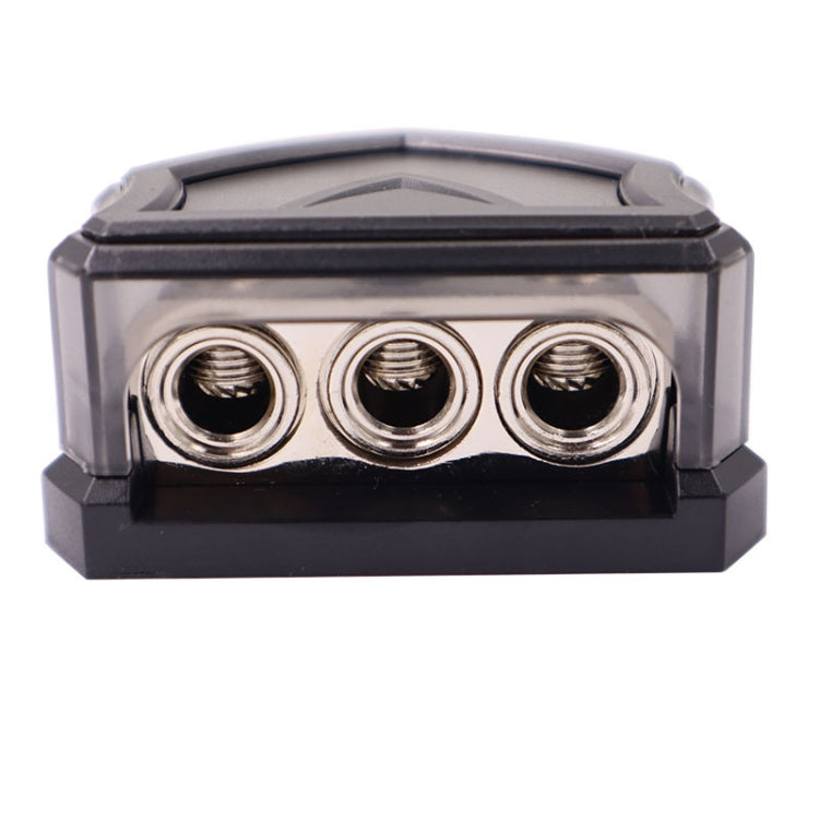 Three-screw terminal fuse hub for car audio amplifier in black and silver