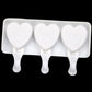 White heart ice pop mold tray with three heart cavities and three handles